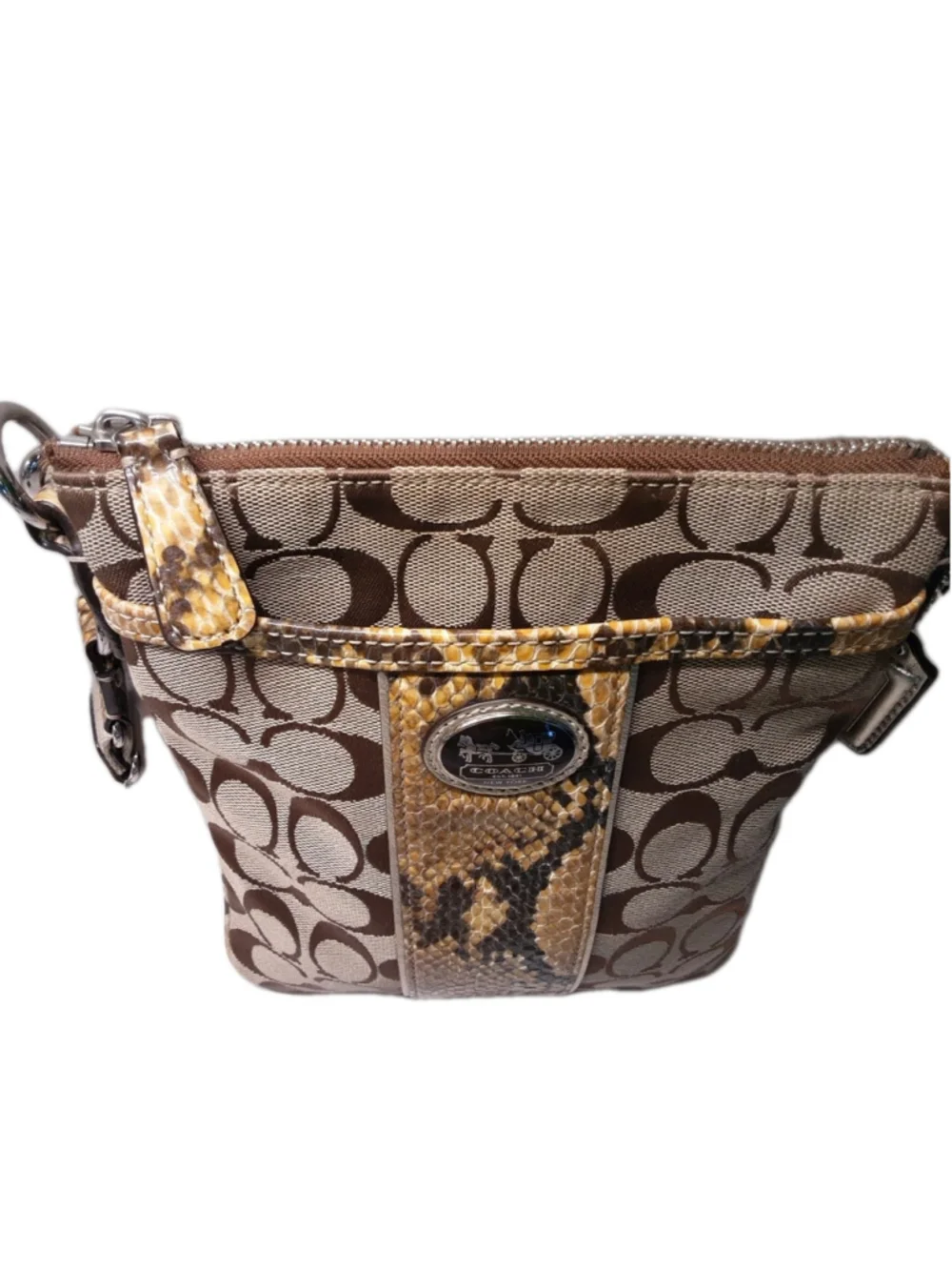 COACH-Sutton-Signature Crossbody-Python Trim-Gold Logo Khaki Jacquard #47875